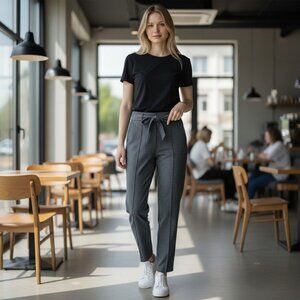 LOFT Women's NWT Pintuck Trouser with Belt Gray | Size 8